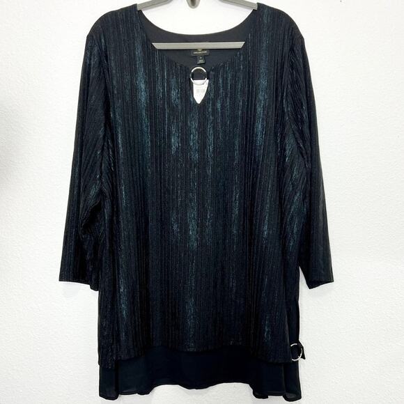 Plus Foiled Ribbed Tunic Top black size 4XL - Picture 2 of 6